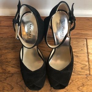 Michael Kors Black Suede Peep Toe Heels